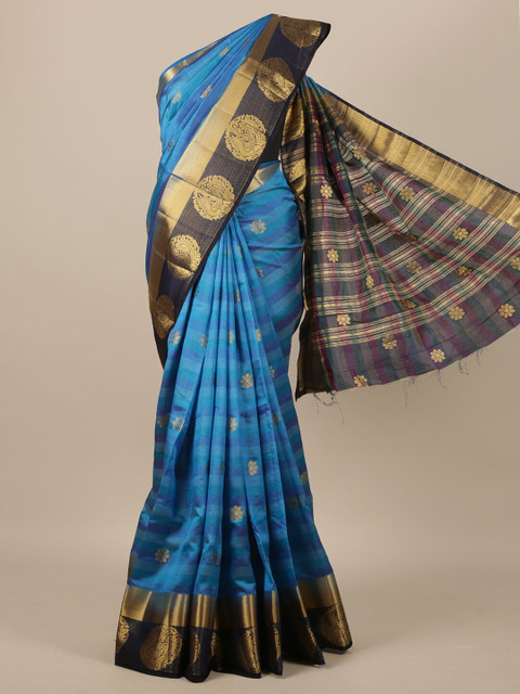 

Pothys Blue & Black Woven Design Zari Jute Silk Saree