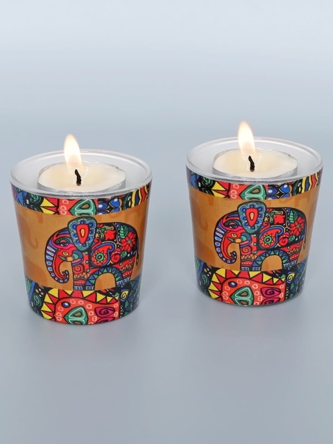 

All Things Sundar Set Of 2 Handcrafted Candle Light Holder, Multi