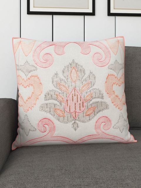 

Home Centre White & Peach-Coloured Ethnic Motifs Square Cushion Covers