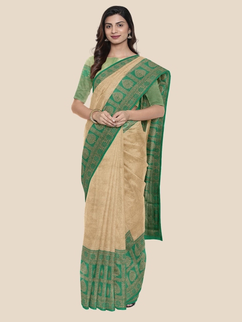

Kalamandir Beige & Green Woven Design Silk Blend Banarasi Saree