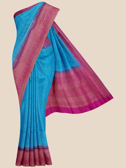 

KLM Fashion Mall Blue & Pink Ethnic Motifs Silk Blend Banarasi Saree