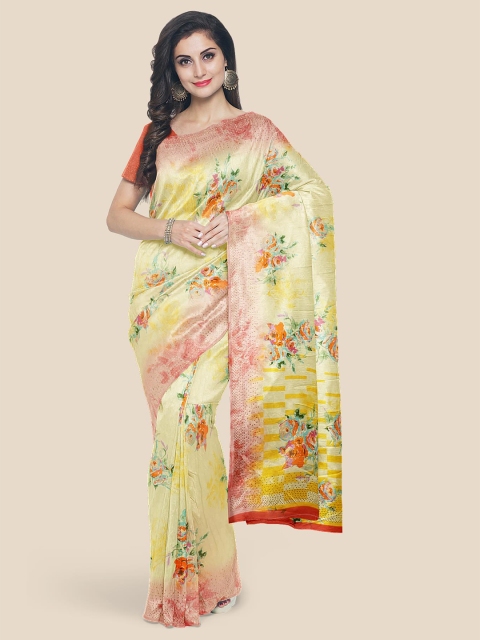 

Kalamandir Yellow Floral Beads and Stones Silk Blend Saree