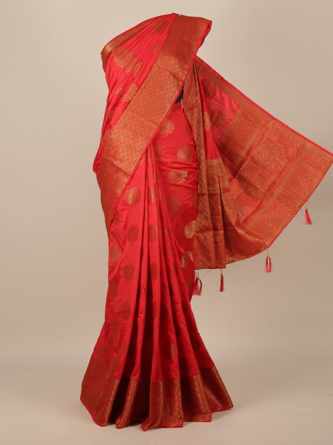 

Pothys Red & Gold-Toned Woven Design Zari Jute Silk Saree