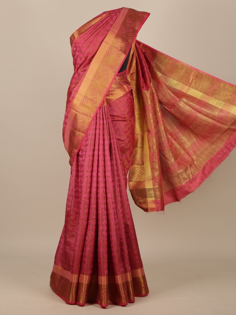 

Pothys Pink & Gold-Toned Zari Jute Silk Saree