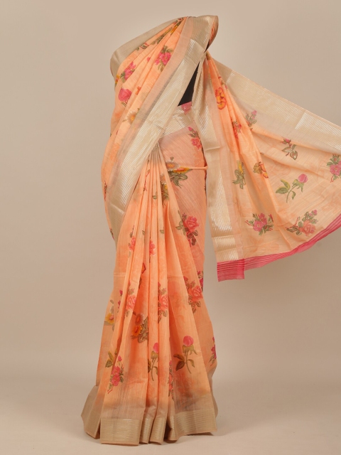 

Pothys Orange & Pink Floral Printed Zari Saree