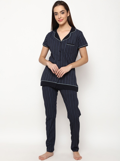 

V2 Value & Variety Women Navy Blue & Grey Striped Night suit