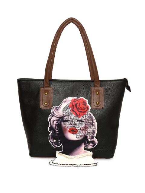 

Pink Potato Black Embellished Leather Shopper Tote Bag with Applique