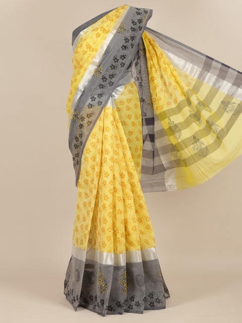

Pothys Yellow & Grey Ethnic Motifs Pure Cotton Saree