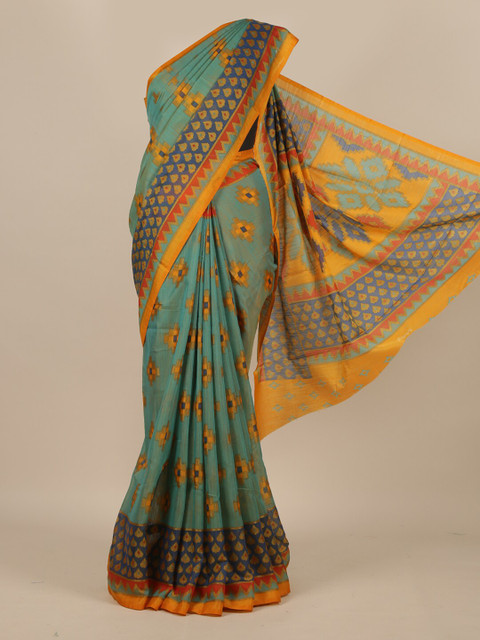

Pothys Sea Green & Yellow Jute Silk Saree