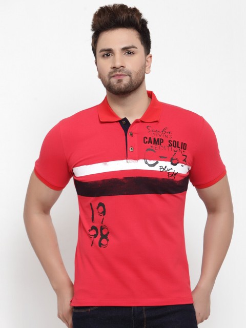 

Global Republic Men Red & White Striped Polo Collar Slim Fit T-shirt