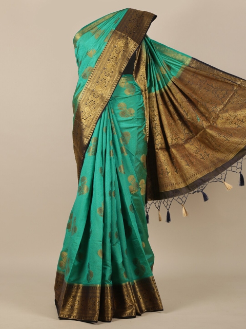 

Pothys Green & Gold-Toned Woven Design Zari Jute Silk Saree