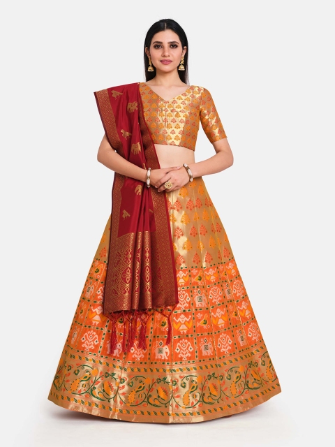 

MIMOSA Orange & Red Semi-Stitched Lehenga & Blouse with Dupatta