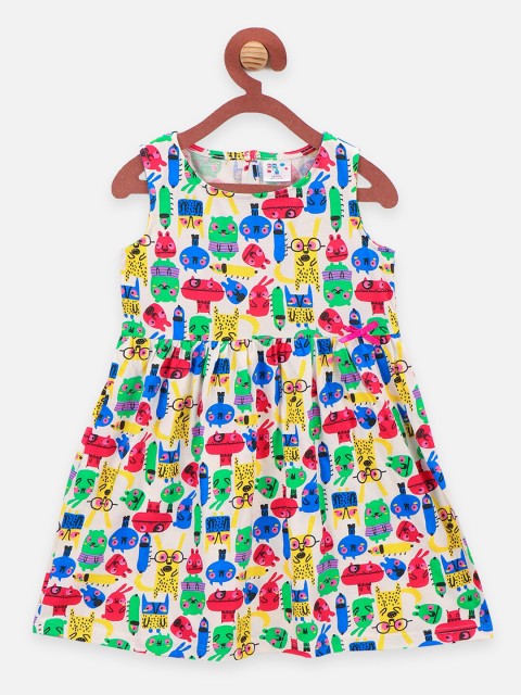

LilPicks White & Red Printed Bow Flared Dress