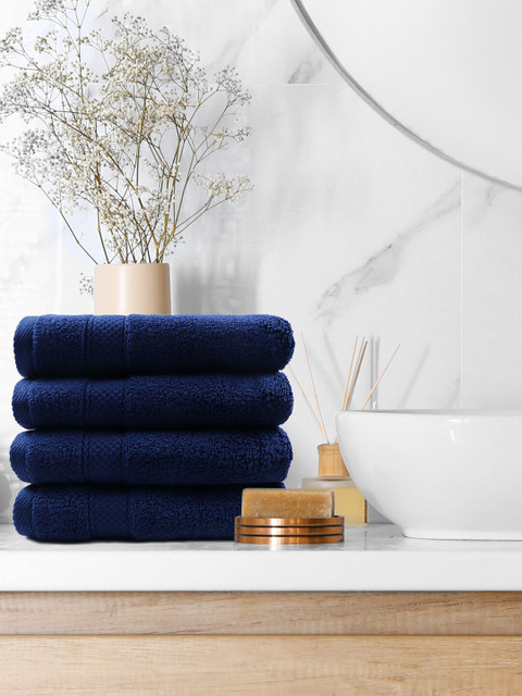 

Trident Set Of 4 Navy Blue Solid 500 GSM Pure Cotton Hand Towels