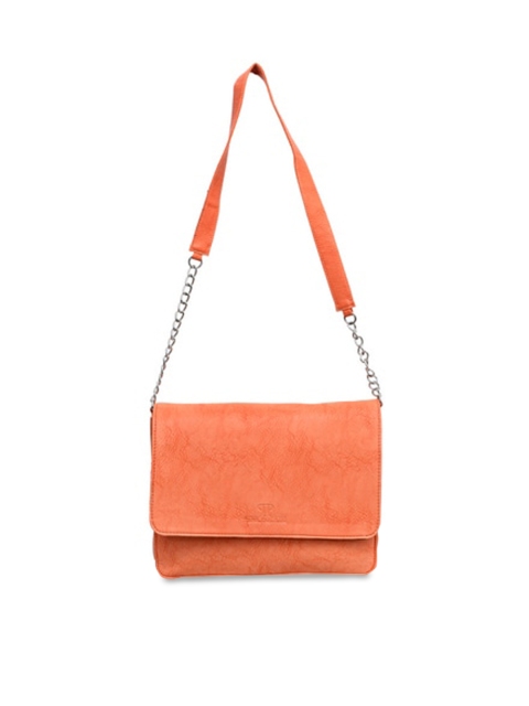 

Pink Potato Orange Textured Leather Structured Sling Bag