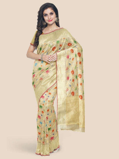 

Kalamandir Cream & Red Floral Zari Jamdani Saree