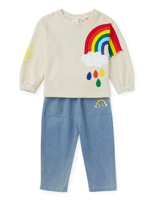 

Like A Boss Unisex Kids Cream & Blue Printed T-shirt with Trousers