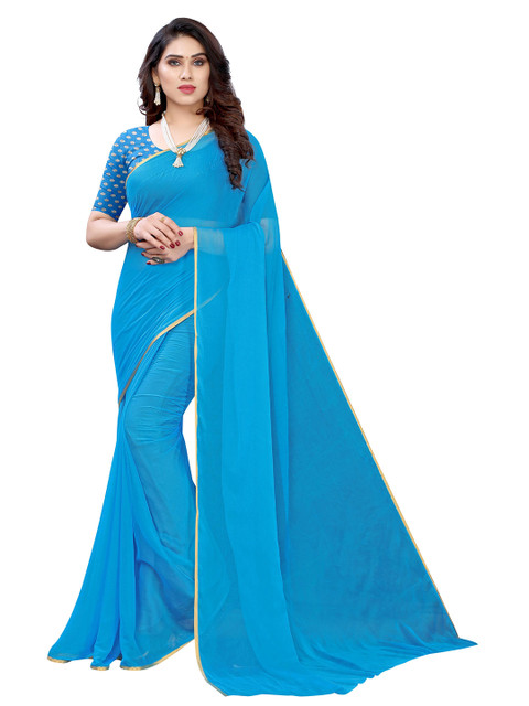 

KALINI Turquoise Blue Pure Chiffon Saree