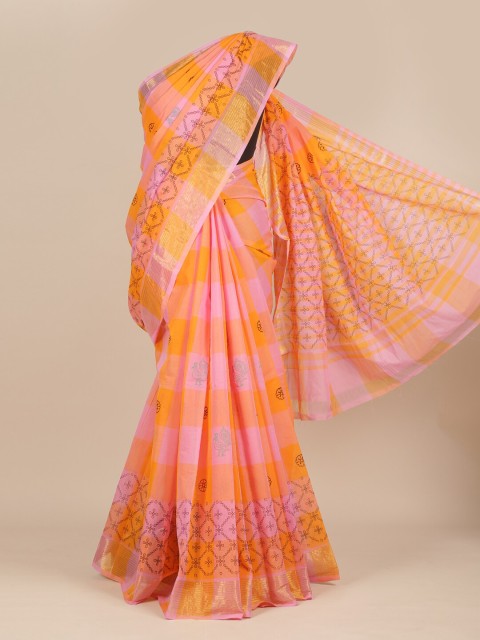 

Pothys Pink & Orange Ethnic Motifs Pure Cotton Saree