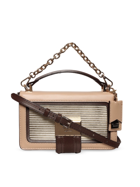 

ALDO Women Beige Textured PU Structured Handheld Bag