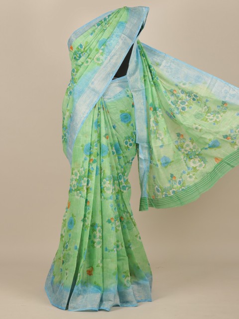 

Pothys Green & Blue Floral Zari Saree