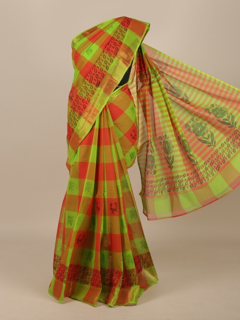 

Pothys Red & Green Checked Pure Cotton Saree