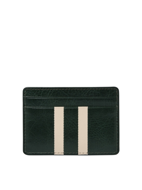 

Fossil Men Green & Off White Colourblocked Textured Leather Card Holder