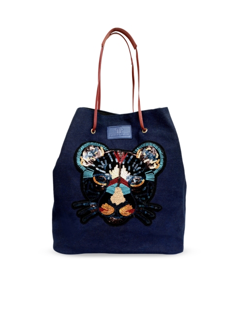 

Pink Potato Women Blue Embellished Bucket Bag