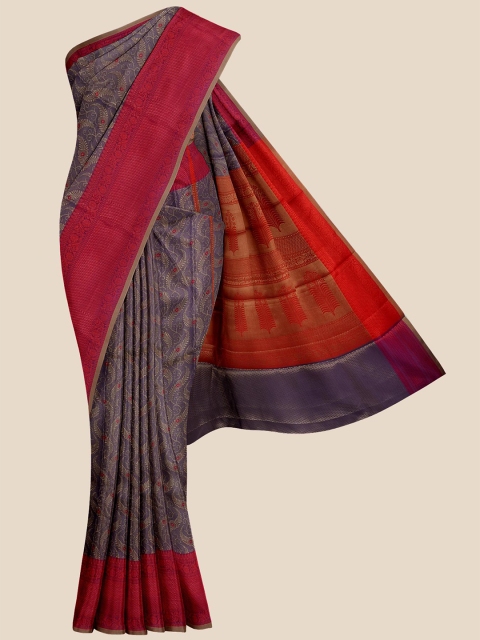 

Kalamandir Navy Blue & Red Woven Design Silk Blend Banarasi Saree