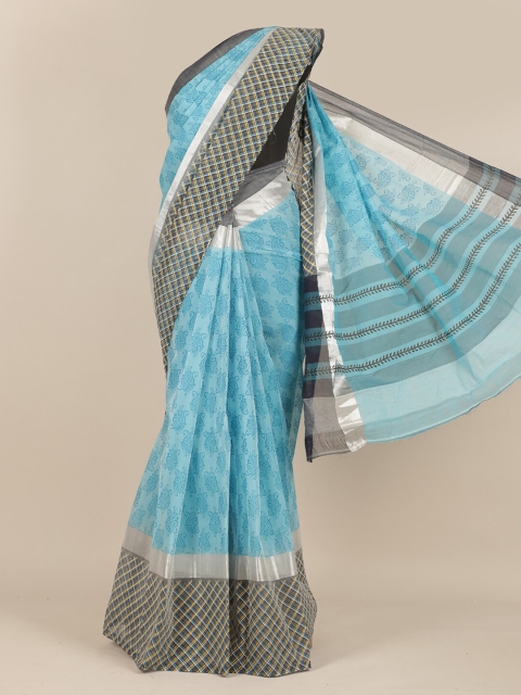 

Pothys Blue & Black Checked Pure Cotton Saree