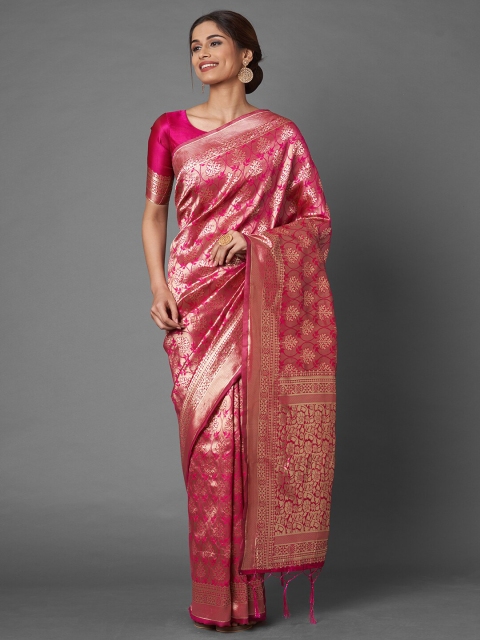 

Saree mall Women Pink & Gold-Toned Woven Design Zari Silk Blend Banarasi Saree