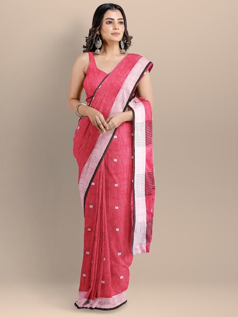 

BharatSthali Pink & Black Ethnic Motifs Pure Cotton Mangalagiri Saree