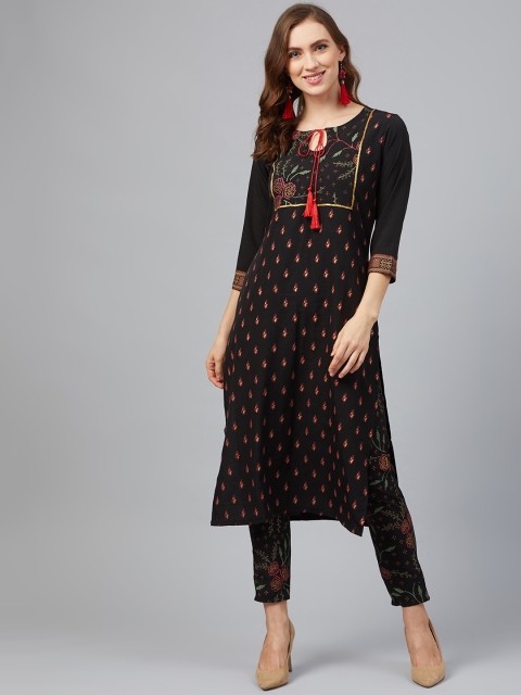 

ZIYAA Women Black Ethnic Motifs Printed Kurta with Trousers