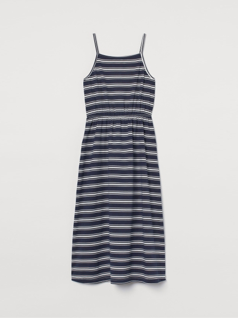 

H&M Girls Blue & White Striped Cotton Maxi Dress