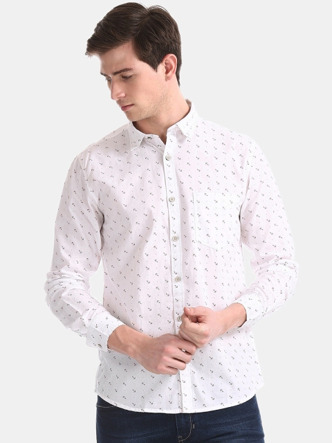 

Newport Men White Printed Cotton Casual Shirt