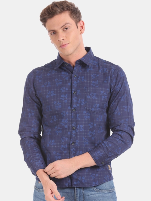 

Newport Men Navy Blue Floral Printed Cutaway Collar Casual Shirt