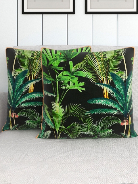 

Home Centre Black & Green Set of 2 Floral Square Cushion Covers