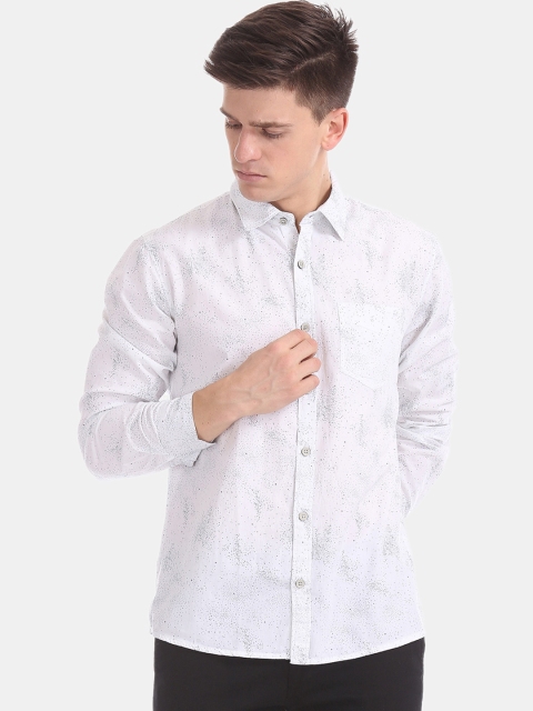 Newport Men White Printed Cotton Casual Shirt