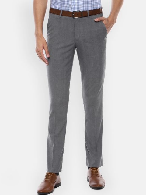 Louis Philippe Men Grey Checked Slim Fit Formal Trousers