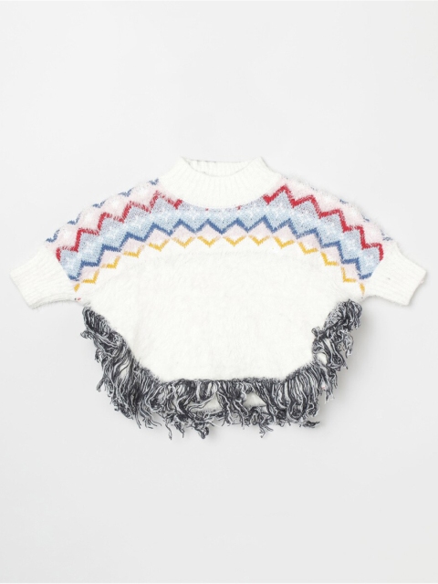 

max Girls White & Blue Chevron Printed Pullover