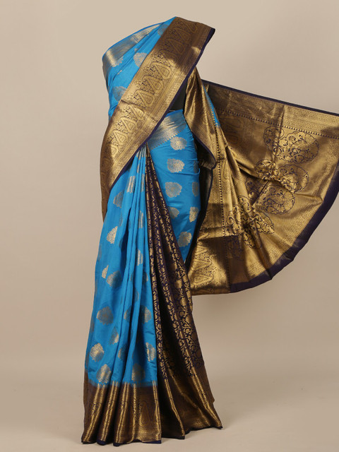 

Pothys Blue & Gold-Toned Woven Design Jute Silk Saree