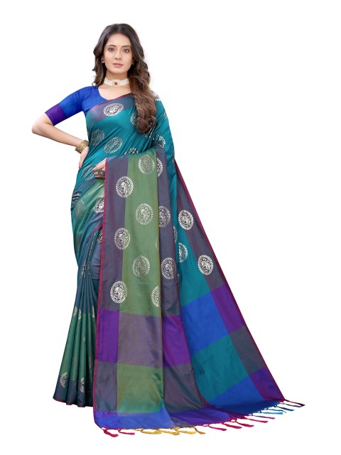 

KALINI Teal & Blue Colourblocked Art Silk Saree