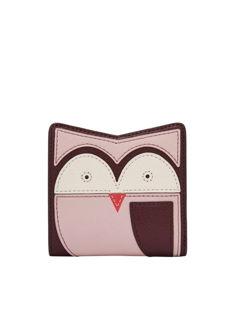 

Fossil Women Brown & Pink Graphic Self Design Applique Leather Two Fold Wallet