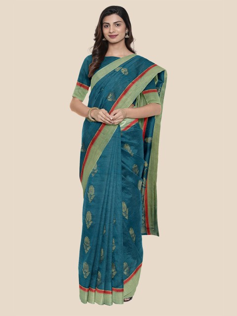 

KLM Fashion Mall Teal & Green Cotton Blend Saree