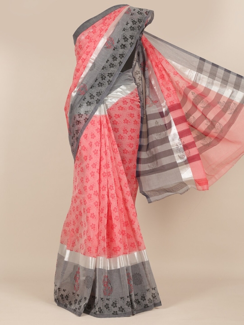 

Pothys Pink & Grey Floral Zari Pure Cotton Saree