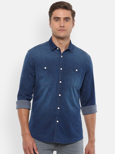 Louis Philippe Jeans Men Blue Slim Fit Faded Casual Shirt