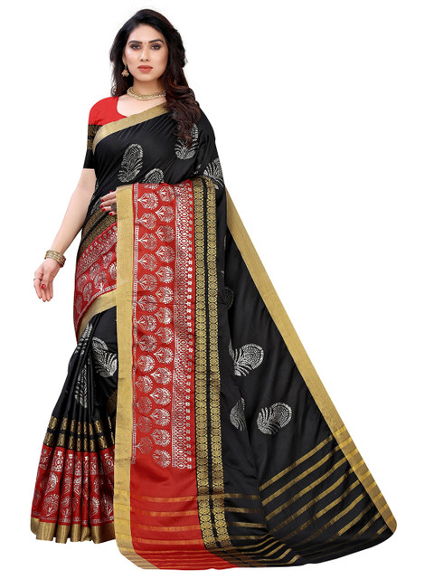 

KALINI Black & Red Woven Design Art Silk Saree