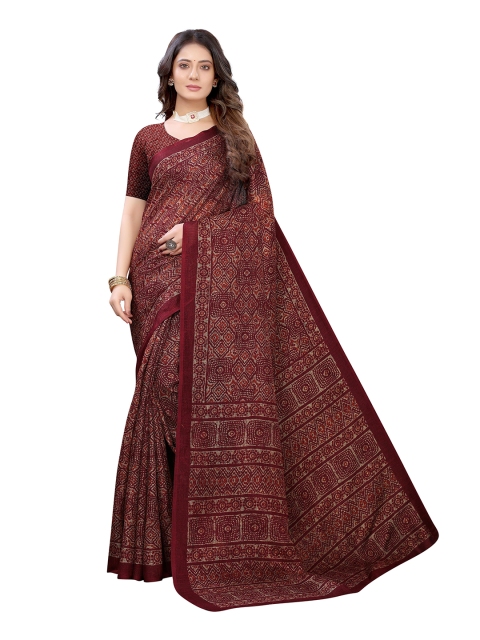 

KALINI Maroon & Beige Floral Khadi Saree