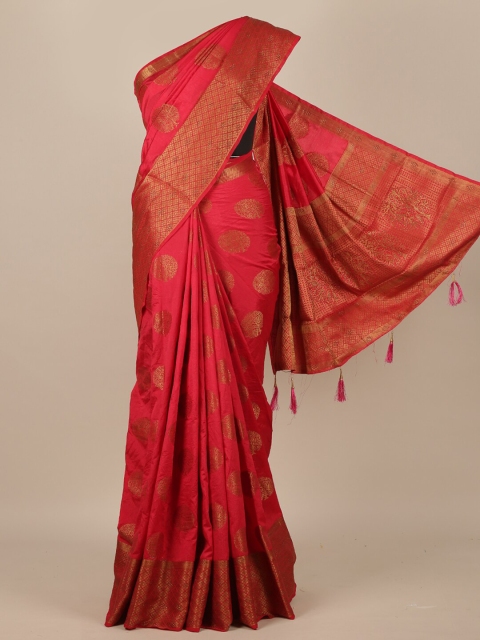 

Pothys Pink & Gold-Toned Woven Design Zari Jute Silk Saree