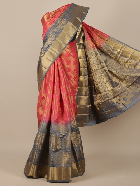 

Pothys Pink & Grey Ethnic Motifs Zari Jute Silk Saree